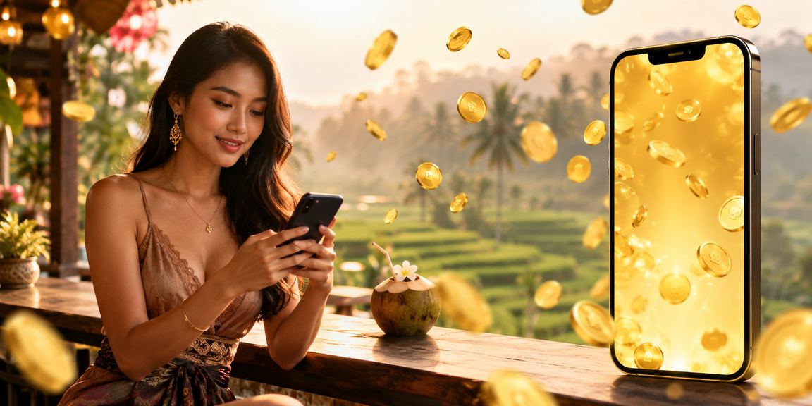 Model menggunakan aplikasi casino online di ponsel dengan tampilan antarmuka modern