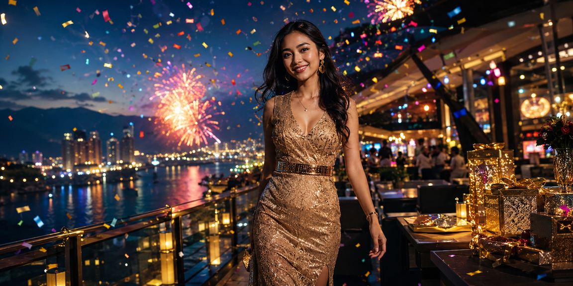 Suasana hiburan casino elegan di kafe Vietnam dengan pencahayaan hangat dan meja permainan